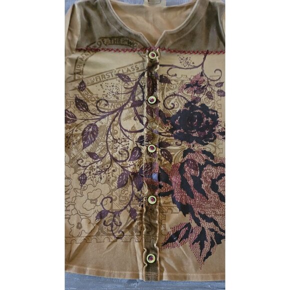 Peck & Peck Weekend Women's Floral Buttoned Top Size Medium  Tan - Picture 6 of 11